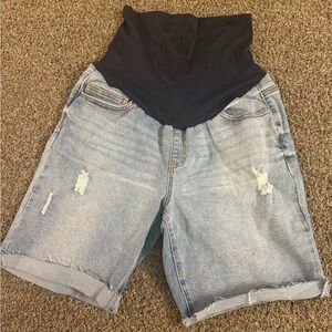 MATERNITY Parker Blue Jean Shorts Distressed Bermuda